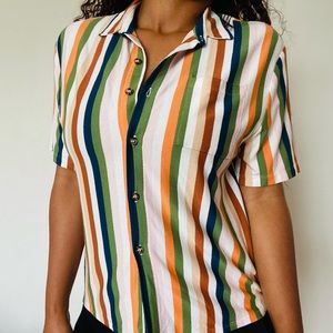 Stripe Western Short Sleeve Button-Up Top
